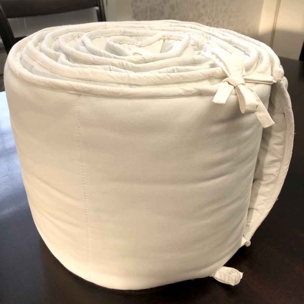 Pottery Barn Kids white crib bumper ric rac